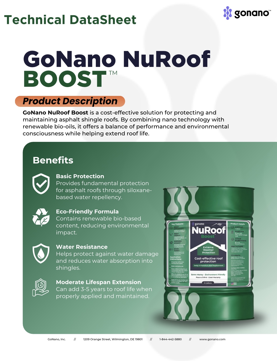 GoNano NuRoof Boost technical data sheet