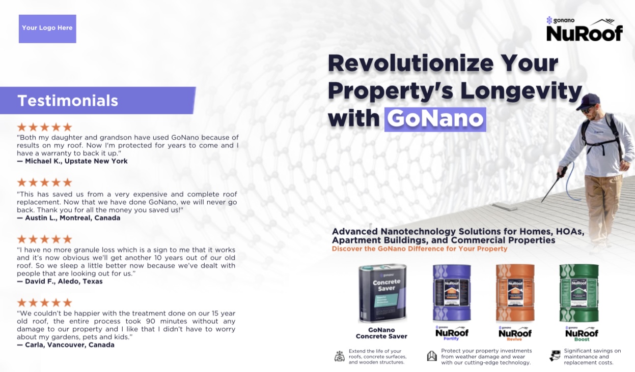 GoNano NuRoof product lineup and network testimonials
